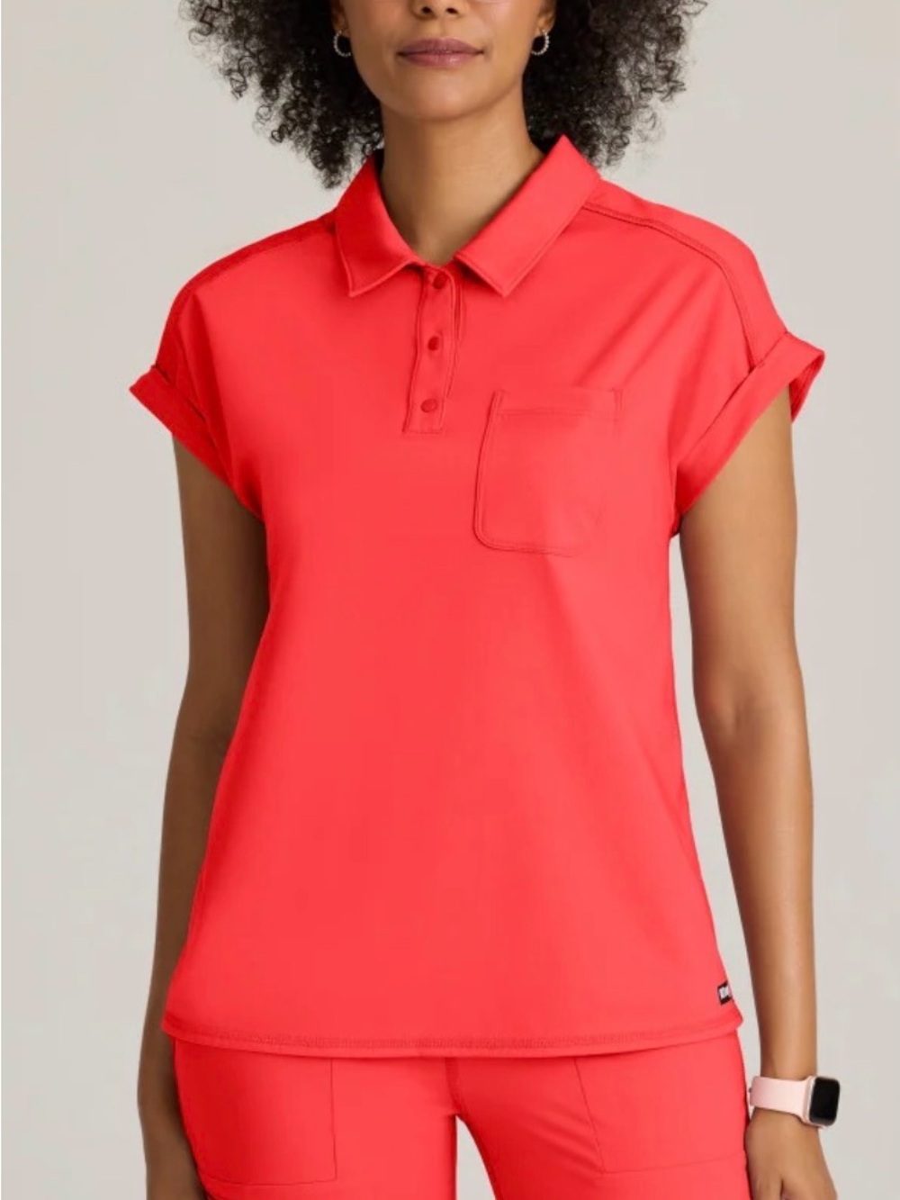 Greys Anatomy By Barco Women’s Knit Stretch Polo Scrub Top - 3X - Coral